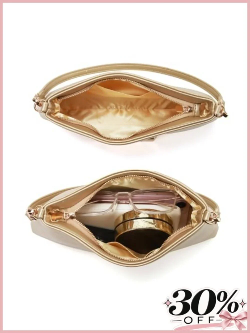 PU Leather Evening Clutch with Chain Strap & Zipper for Wedding Party